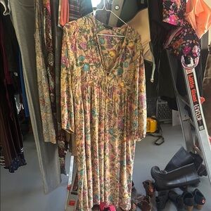 Three Bird Nest Yellow Pink Maxi Sundress